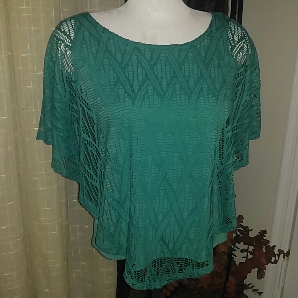 Lady's Green Net Butterfly Blouse; Sz Small